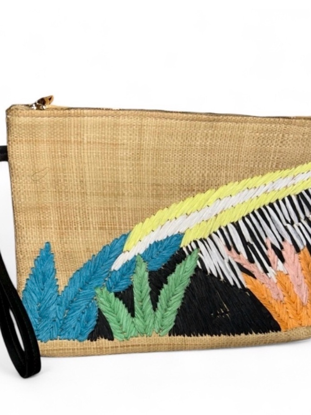 NWOT Tabitha Brown Embroidered Straw Wristlet Clutch - Multicolor